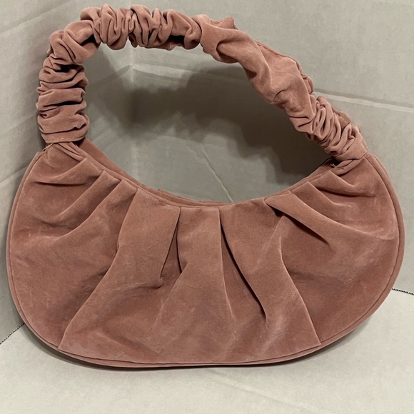 Pink suede ruffle hand bag - Picture 3 of 6